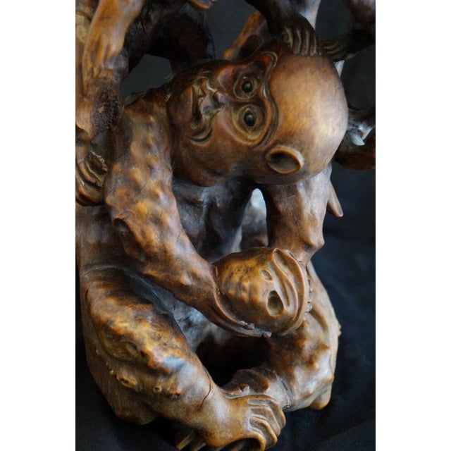 Mid 20th Century Vintage Root Carving of Monkeys and Peaches For Sale - Image 9 of 11