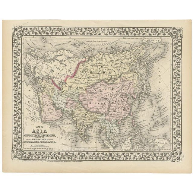 Antique Map of Asia, 1874 For Sale