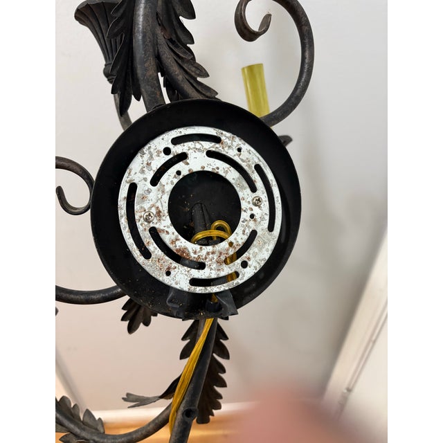 Vintage Black Metal Hollywood Regency Double-Arm Wall Sconce For Sale - Image 9 of 9