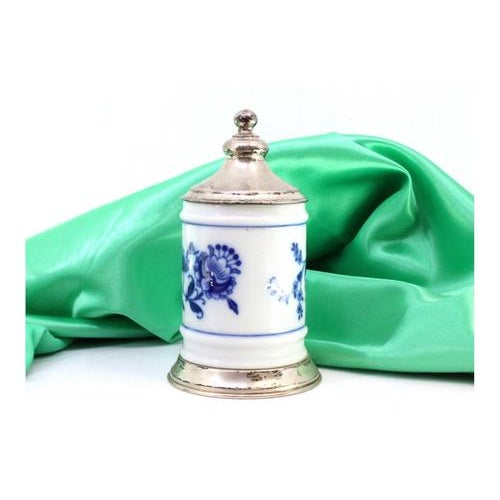 Porcelain Pot with Circular Base and Silver Applications For Sale - Image 6 of 6