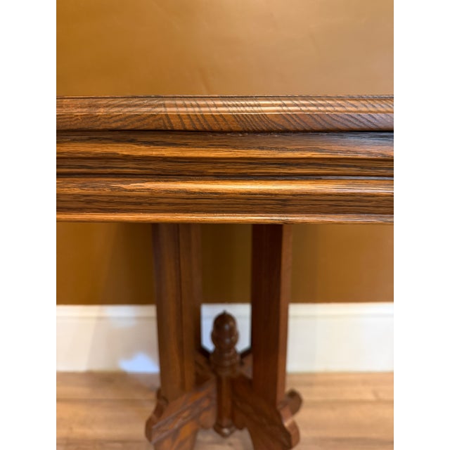 Antique Eastlake Victorian Oak Parlor Side Table With Carved Pedestal Base and Acorn Finial For Sale - Image 4 of 15