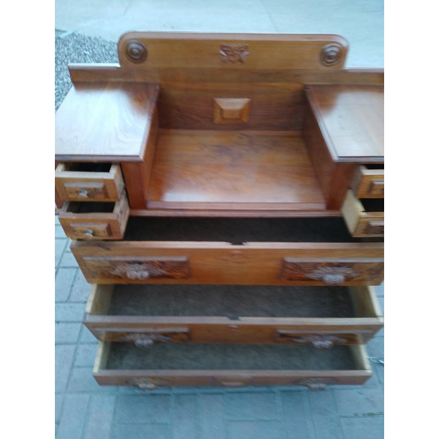 19th Century Victorian Eastbay Drop Center Dresser with Masonite Corp Stamp, “Green Man” detail, hand-carved acorn...