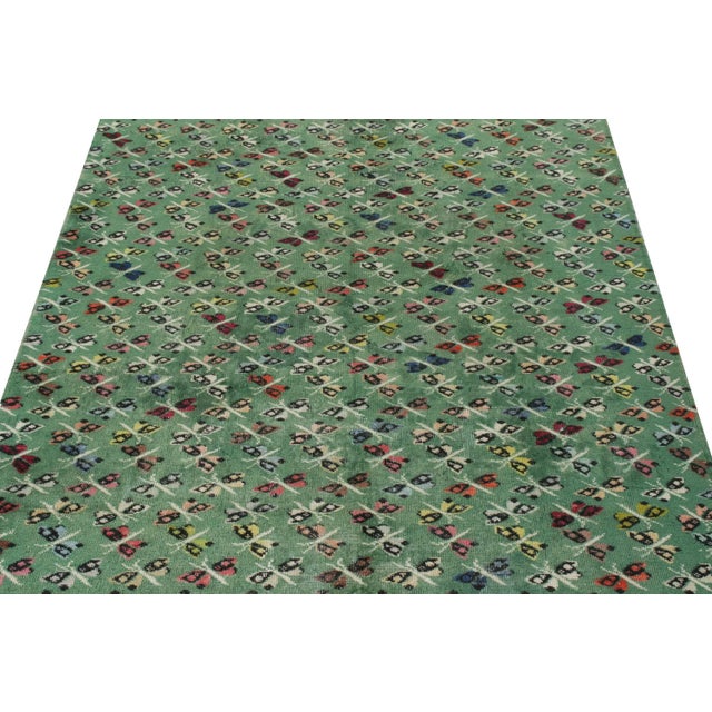 Art Deco 1960s Vintage Art Deco Rug in a Green, White, Multicolor Pictorial Pattern For Sale - Image 3 of 6