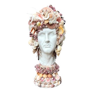 Vintage Shell Embellished Plaster Bust For Sale
