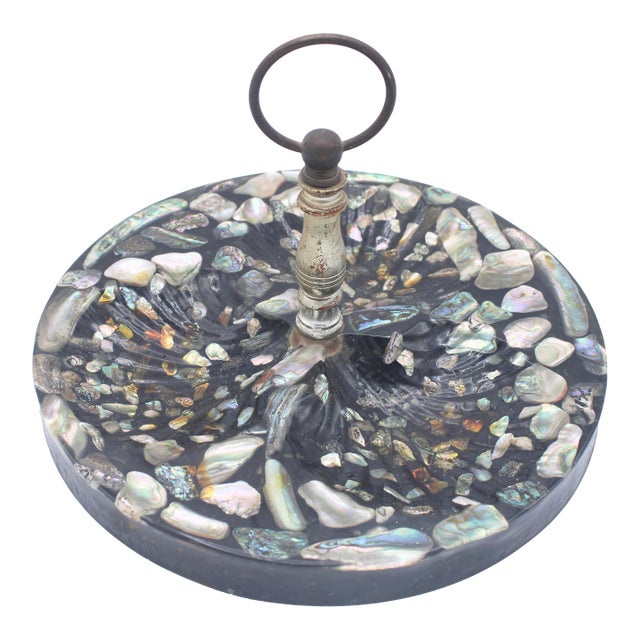 Vintage Mid Century Modern Abalone Shell and Acrylic Tray With Handle For Sale