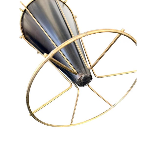 Black Vintage MCM Brass Umbrella Stand – Atomic Cone Display, Mid Century Entryway Home For Sale - Image 8 of 11