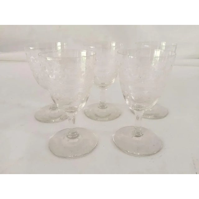 Antique Etched Sherry / Liquor Glasses - Set of 5 For Sale - Image 4 of 4