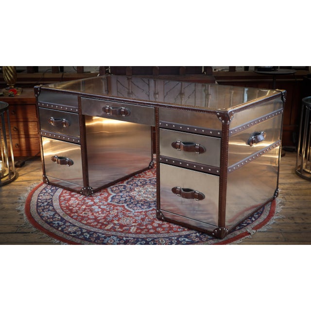 Stoneyhurst Mayfair Desk in Brushed Steel and Leather from Timothy Oulton, 2010s For Sale - Image 6 of 18