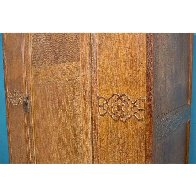Brown Vintage Art Deco Wardrobe in Limed Oak, 1930s For Sale - Image 8 of 11
