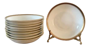 Antique German Greek Key Rimmed Berry Bowls by Kpm, 1920s