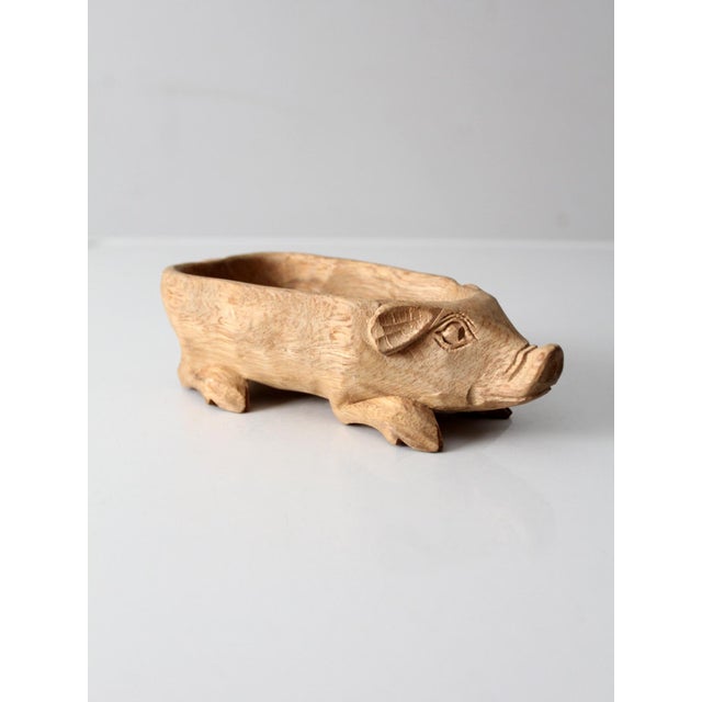 Vintage Hand-Carved Wood Folk Art Pig Bowl For Sale - Image 6 of 10