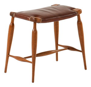 Stool in Mahogany, Brass and Leather attributed to Josef Frank, 1950s