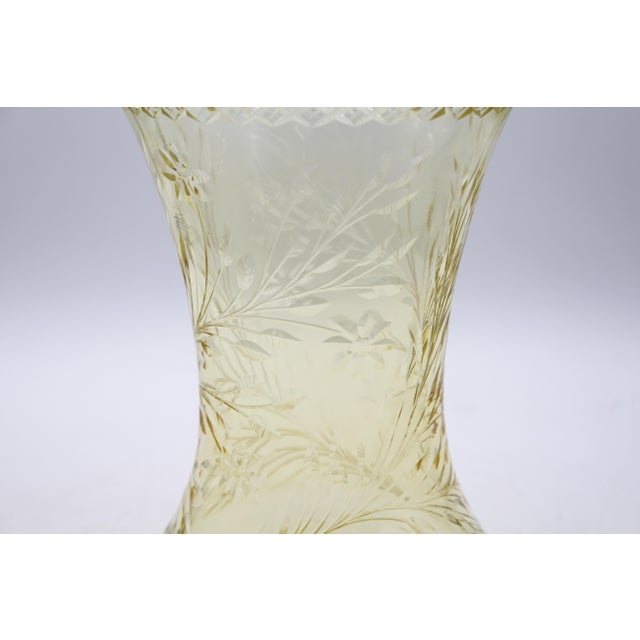 American Circa 1890-1910 Likely American Hand Cut Vaseline Glass Vase For Sale - Image 3 of 6
