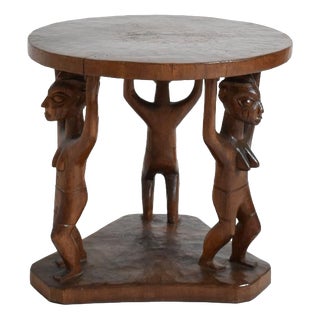African Monoxyl Pedestal Round Table, 1960s For Sale