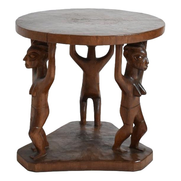 African Monoxyl Pedestal Round Table, 1960s For Sale