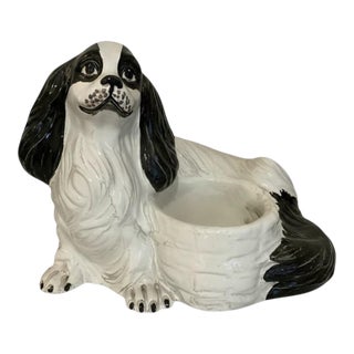 1960s Hollywood Regency Italian Terracotta Spaniel Dog Planter Bowl For Sale