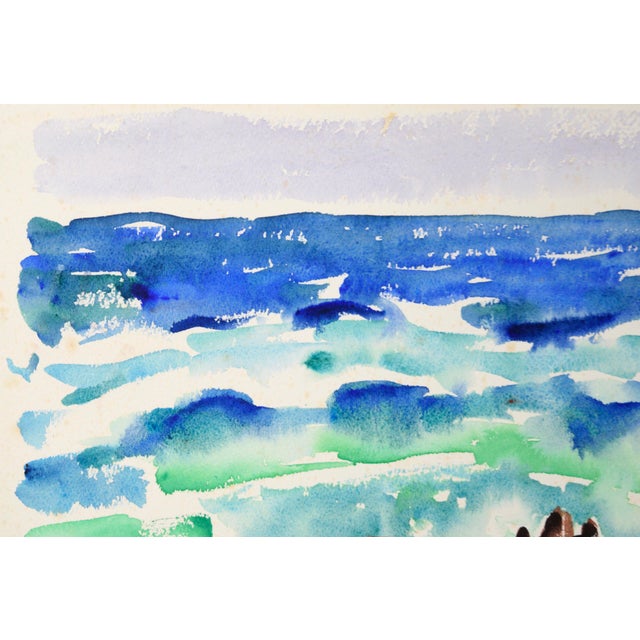 Modernist Rocky Californian Seascape in Watercolor on Paper by Lucile Marie Johnston For Sale - Image 4 of 9