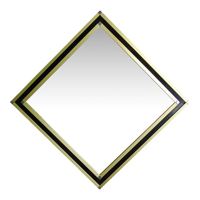 Mario Sabot Mid-Century Modern Italian Art Deco Style Brass Framed Wall Mirror For Sale