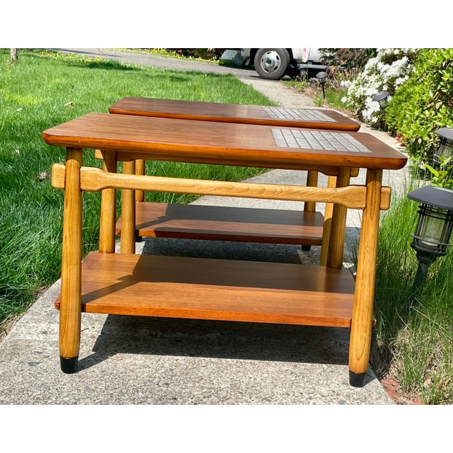 Wood Lane "Monte Carlo" Walnut & Tile Inlay End/Side Tables 1960s Pair Mid-Century Modern For Sale - Image 7 of 12