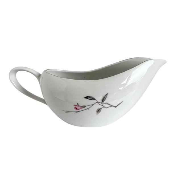 Vintage Cherry Blossom Gravy Boat Fine China 1067, Made in Japan Pink White Silver Gray Sakura For Sale - Image 4 of 6