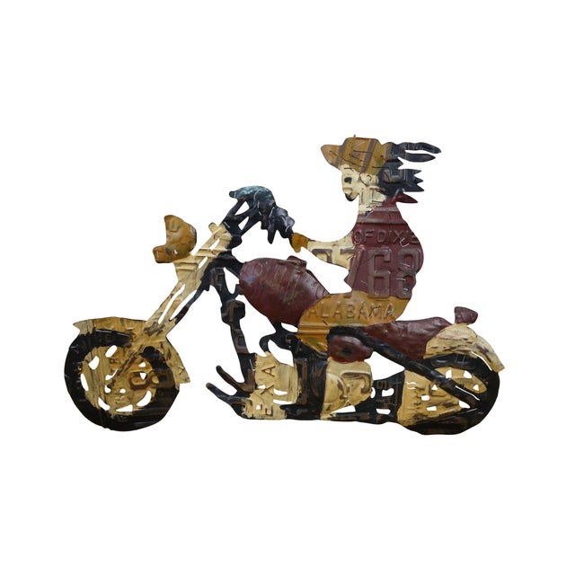 American Vintage Motorcycle Biker License Plate Wall Art Plaque Artwork Sculpture 26" For Sale - Image 3 of 10
