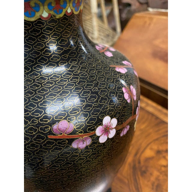 Asian 1970s Asian Black Lamp With Cherry Blossoms For Sale - Image 3 of 7