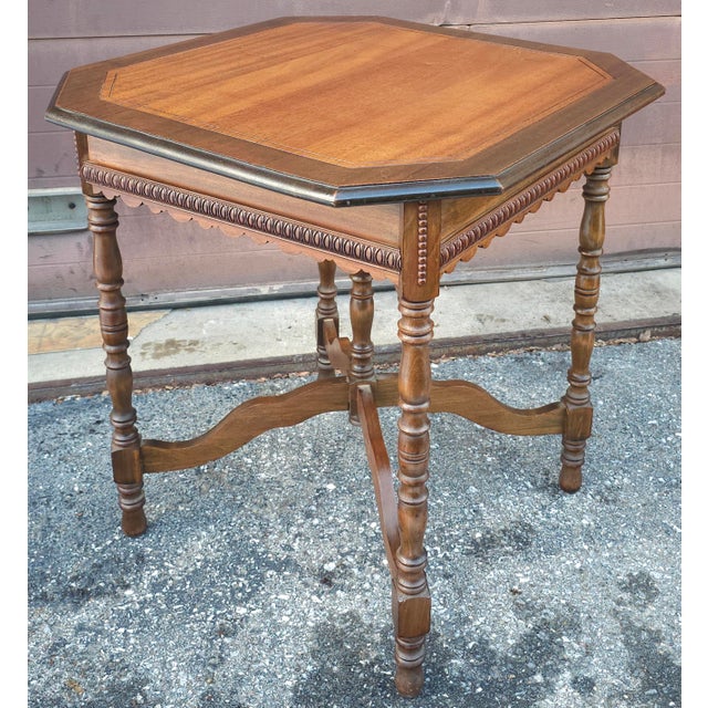 Wood Early 20th Century Jacobean Style Banded Walnut Octogonal Side Table, Circa 1920s For Sale - Image 7 of 12
