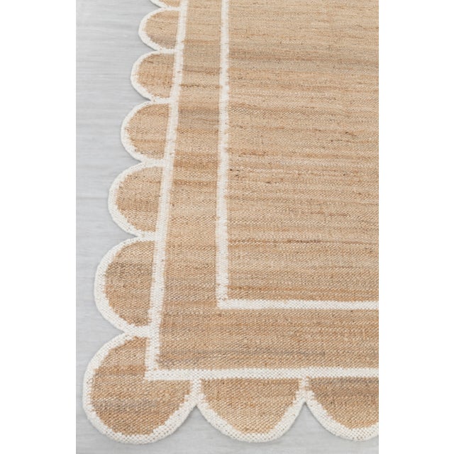 White Jute Wool Premium Handwoven (Not Braided) Scalloped Rug 9x12 Ft. For Sale - Image 9 of 12