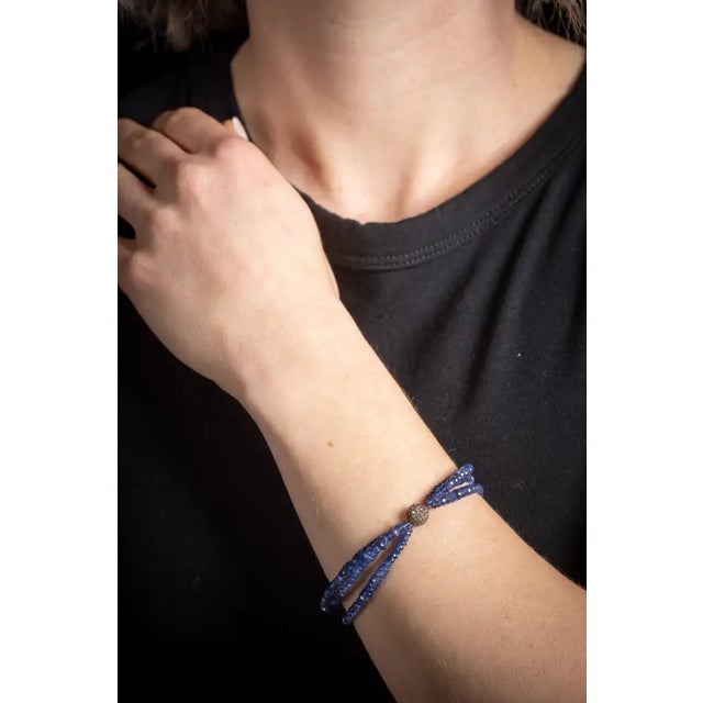 1990s 1990s Blue Sapphire and Diamond Beaded Bracelet by Deborah Lockhart Phillips For Sale - Image 5 of 6