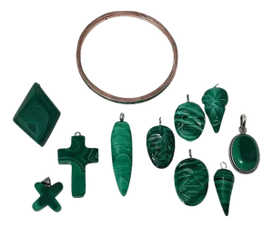 African Malachite Set Pendants and Bracelet, 1970s, Set of 11