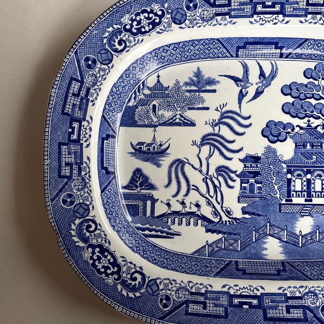 Antique English Blue & White Chinoiserie Serving Platter For Sale - Image 4 of 12