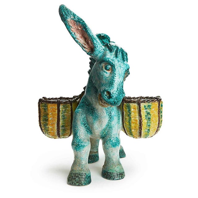 Green Large Ceramic Donkey with Egg Baskets, Perugia, 1950s For Sale - Image 8 of 9