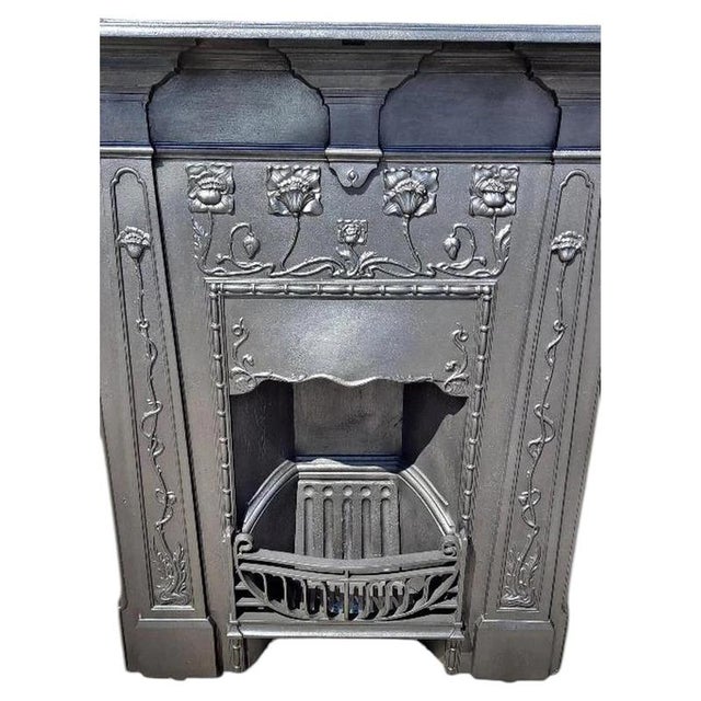 Victorian Art Nouveau Cast Iron Combination Fireplace Surround For Sale - Image 10 of 10