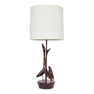 Tall Val Robbins Hand Carved "Trio of Shore Birds" Walnut Table Lamp, C. 1960