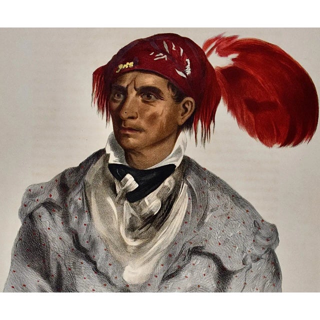 Portraiture Tah-Chee, Cherokee Chief: A 19th C. Folioisized Hand-Colored McKenney & Hall Lithograph For Sale - Image 3 of 5