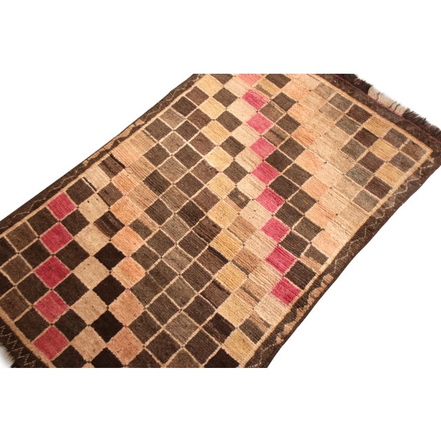 Tribal Hand-Knotted Mid-Century Vintage Gabbeh Rug in Beige Brown Geometric Pattern For Sale - Image 3 of 5