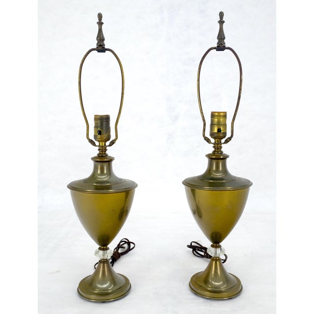 Art Deco Pair of Urn Cup shape Brass Table Lamps c1940s For Sale - Image 3 of 10