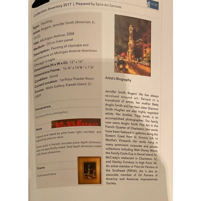 Jennifer Smith Rogers Chicago Cityscape Oils (Pair), 2008 – Framed – Wells Gallery Provenance For Sale - Image 12 of 13