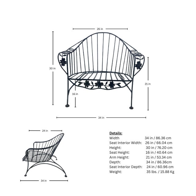 Oyster Gray 1950s Iron Patio Chairs in the Chantilly Rose Style - Set of 2 For Sale - Image 8 of 8
