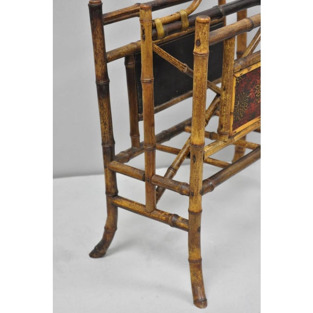 Wood Antique English Victorian Bamboo Fretwork Canterbury Magazine Rack Stand For Sale - Image 7 of 17