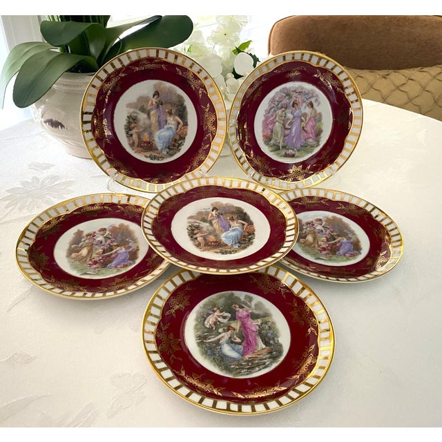 1940s 1940's Mythological Scene Plates, Cico Bavaria Germany, Ruby & Gold, Set of 6 For Sale - Image 5 of 17