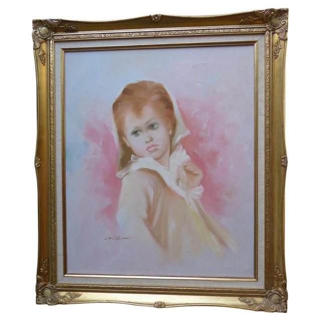 Portrait Painting of a Child, 1970s, Oil on Canvas For Sale - Image 14 of 14