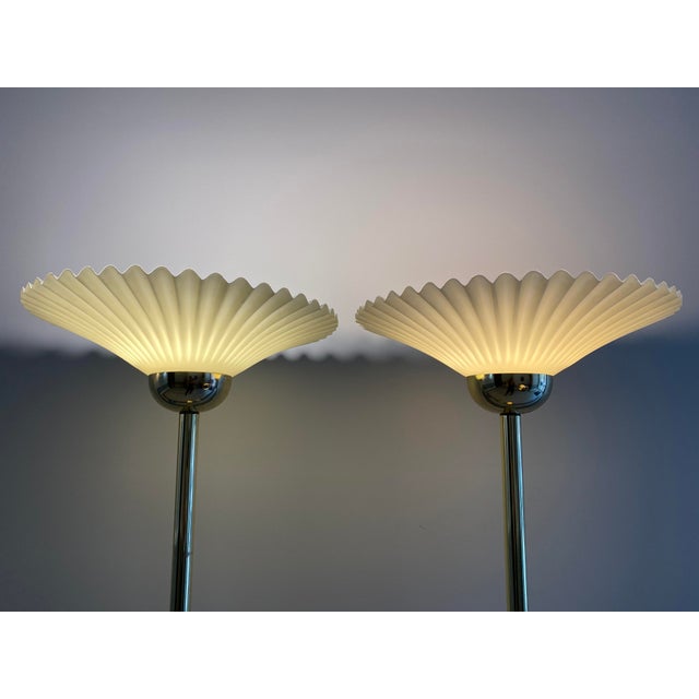Vintage 1980s Art Deco Brass and Acrylic Flower Petal Floor Lamps a