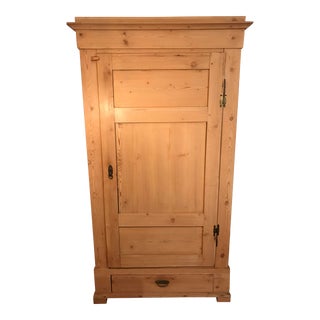 1900s Antique Pine Wardrobe with 1 Drawer For Sale