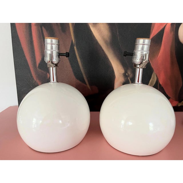 1960s Lightolier White Ball Lamps & Shades - a Pair For Sale - Image 12 of 17