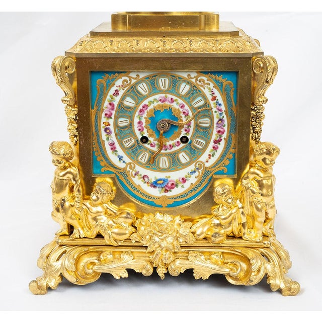 Antique 19th Century Napoleon III Clock in Gilded bronze and Sèvres Porcelain, France For Sale - Image 3 of 12