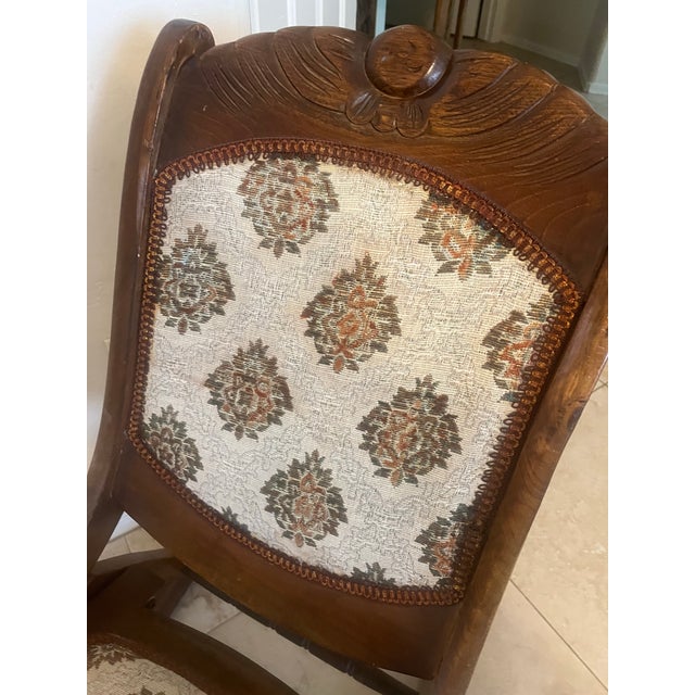 Vintage Victorian Carved Walnut and Upholstered Folding Rocking Chair For Sale In Phoenix - Image 6 of 12