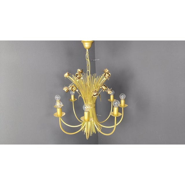 Hollywood Regency Vintage Metal Flower Chandelier, 1980s For Sale - Image 3 of 12