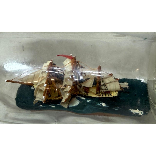 Vintage Handmade Nautical Wood Sail Ship Boat in Glass Bottle Model Sculpture For Sale - Image 10 of 14