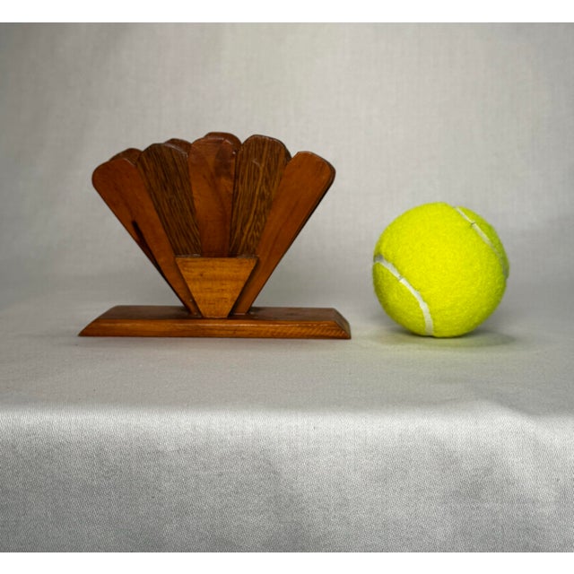 Brown Vintage Boho Chic Arched Fan Solid Wood Napkin Holder For Sale - Image 8 of 10